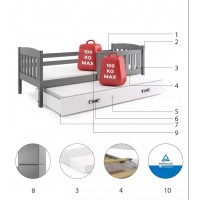 Gulta KUBUS 2 90x190, grafīts/balts